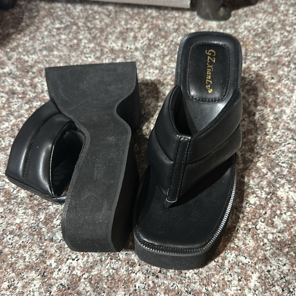 Black Wedge Platform Sandals